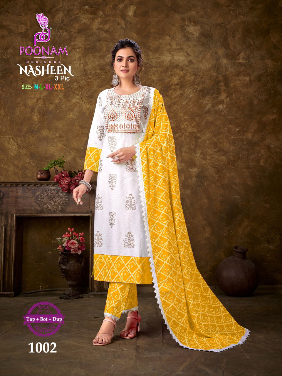 Poonam Nasheen 3 Pic Ethnic Wear Wholesale Readymade Salwar Suits Catalog
